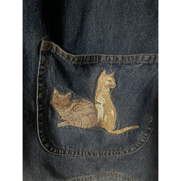 Blair Denim Jacket Womens 2XL Blue Cat Embroidered Pockets Casual Button Up - Picture 4 of 12